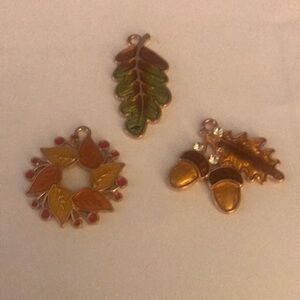 Autumn Leaf and Acorn Enamel Charms - Set of 3